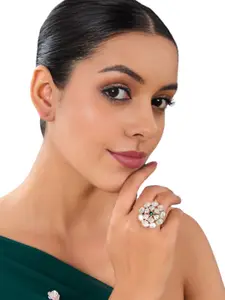 AURAA TRENDS Gold-Plated Kundan & Emerald Studded Finger Ring
