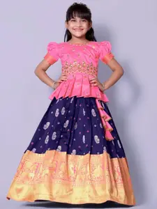 BAESD Girls Embroidered Thread Work Ready To Wear Jacquard Lehenga & Choli