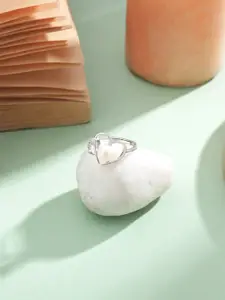 DIAVO 925 Sterling Silver Dual Heart Embrace Rhodium-Plated Pearl Beaded Finger Ring