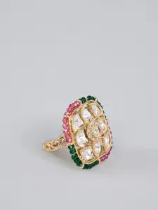 AURAA TRENDS Gold-Plated Stone Studded & Beaded Finger Ring