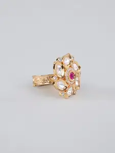 AURAA TRENDS Gold-Plated Kundan Polki-Studded Finger Ring