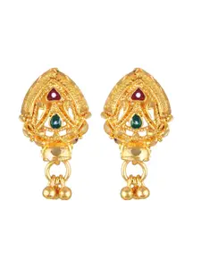 DIVASTRI Gold-Plated Artificial Stones Studded Contemporary Drop Earrings