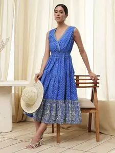 Biba Women Ethnic Motifs Print Maxi V-Neck Midi Dress