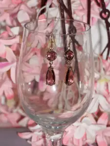 Niscka Gold-Plated Artificial Stones Studded Teardrop Shaped Drop Earrings