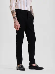 Snitch Men Black Self-Design Slim Fit Trousers