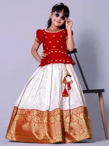 BAESD Girls Embroidered Thread Work Ready To Wear Jacquard Lehenga & Choli