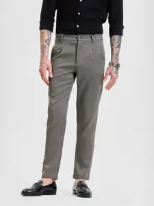 Snitch Men Smart Snitch Grey Self-Design Slim Fit Trousers
