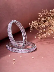 Opal Touch Set Of 2 Rhodium-Plated Crystal Cubic Zirconia-Studded Bangles