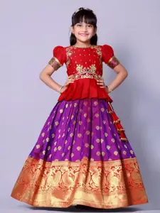 BAESD Girls Embroidered Thread Work Ready To Wear Jacquard Lehenga & Choli