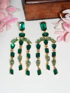 Niscka Gold-Plated Crystals Studded Contemporary Shaped Drop Earrings