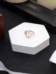 DIAVO 925 Sterling Silver Dual Heart Embrace Rose Gold-Plated Pearls Beaded Finger Ring