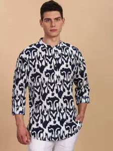 Anouk Abstract Printed Ikat Technique Band Collar Straight Cotton Short Kurta