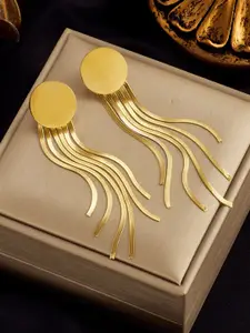 Jewels Galaxy Stainless Steel Gold-Plated Contemporary Drop Earrings