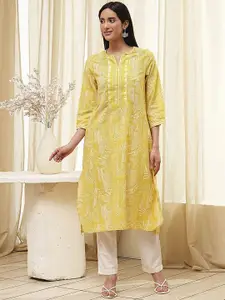 Biba Geometric Printed Mirror Work Cotton Straight Kurta