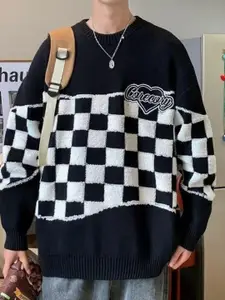 StyleCast Men Checked Monochrome Ribbed Pullover