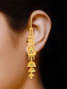 DIVASTRI Gold-Plated Artificial Stones Studded And Beaded Contemporary Ear Cuff Earrings