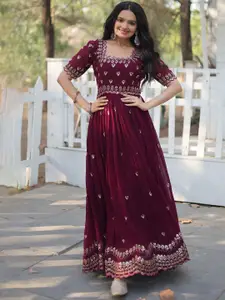 Fashion Basket Sequin Embroidered Ethnic Gown