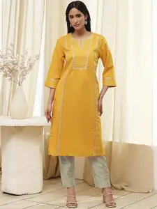 Biba Floral Embroidered Thread Work Cotton Straight Kurta