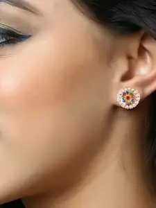 DIVASTRI Gold-Plated Artificial Stones Studded Floral Shaped Studs