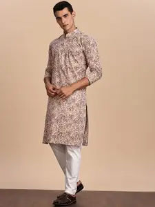 Anouk Floral Printed Band Collar Straight Cotton Kurta