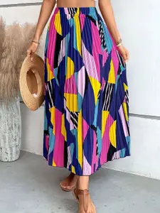 OTABU Printed Pleated A-Line Maxi Skirts