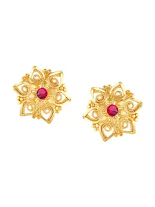 DIVASTRI Gold-Plated Cubic Zirconia Studded Floral Shaped Studs