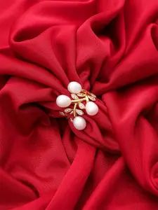 DIAVO 925 Sterling Silver Gold-Plated Pearl Beaded & Cubic Zirconia Studded Finger Ring