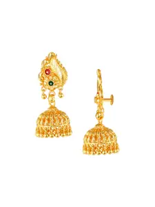 DIVASTRI Gold-Plated Artificial Stones Studded And Beaded Dome Shaped Jhumkas
