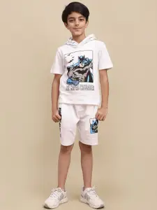 Kids Ville Boys Cartoon Characters Printed Hooded Pure Cotton T-Shirt & Short