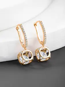 Peora Gold Plated Cubic Zirconia Studded Contemporary Hoop Earrings