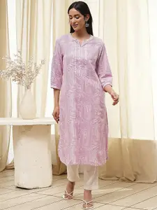 Biba Geometric Printed Mirror Work Cotton Straight Kurta