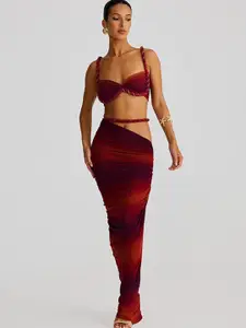 MIAKEE Printed Shoulder Straps Top With Skirt