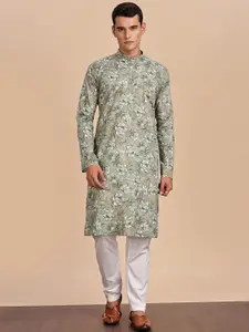 Anouk Floral Printed Band Collar Straight Kurta
