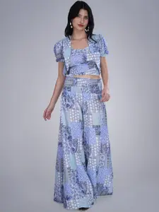BAESD Printed Square Neck Top Jacket With Palazzos Co-Ords Set