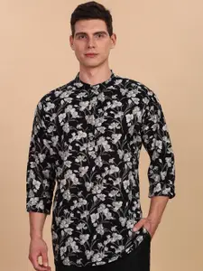 Anouk Floral Printed Band Collar Pure Cotton Short Kurta