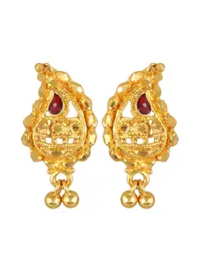 DIVASTRI Gold-Plated Contemporary Artificial Stones Studded Drop Earrings