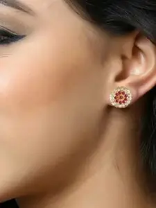 DIVASTRI Gold-Plated Artificial Stones Studded Floral Shaped Studs
