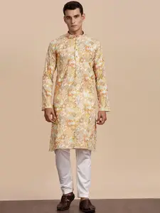 Anouk Floral Printed Band Collar Straight Kurta
