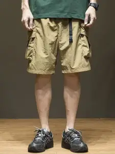 StyleCast Men Khaki Solid Relaxed Fit Knee Length Cargo Shorts