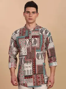 Anouk Ethnic Motifs Printed Band Collar Pure Cotton Short Straight Kurta