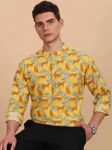 Anouk Animal Printed Band Collar Straight Cotton Short Kurta