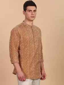 Anouk Floral Printed Band Collar Pure Cotton Short Straight Kurta