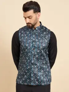 House of Pataudi Men Printed Woven Nehru Jacket