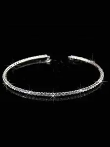 FIMBUL Silver-Plated Artificial Stones Studded Single Line Choker Necklace