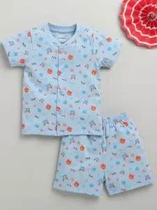 BUMZEE Boys Printed V-Neck Pure Cotton Jabla With Shorts