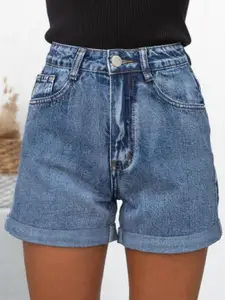 HERE&NOW Women Slim Fit High-Rise Denim Shorts