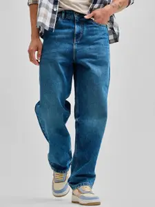 Snitch Men Blue Plain Loose Fit Stretchable Cotton Jeans