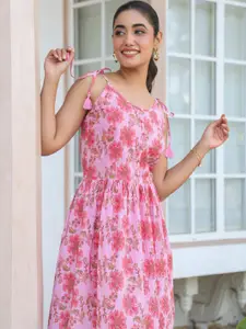 Janasya Floral Printed Sleeveless Pure Cotton A-line Kurta