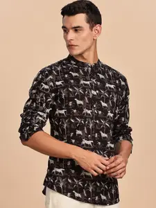 Anouk Floral Printed Band Collar Pure Cotton Short Straight Kurta