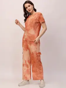 Lugo Women Tie and Dye Round Neck Short Sleeves Night suit